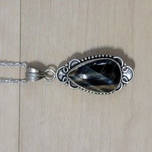 Necklace Charm | Tear drop gem | Silver